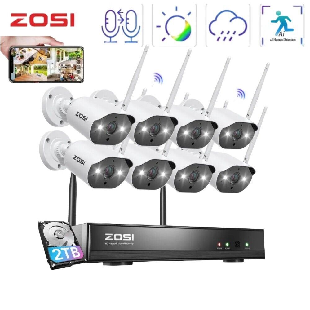 ZOSI 3MP Wireless IP Security Camera System AI Human Detection Waterproof Audio