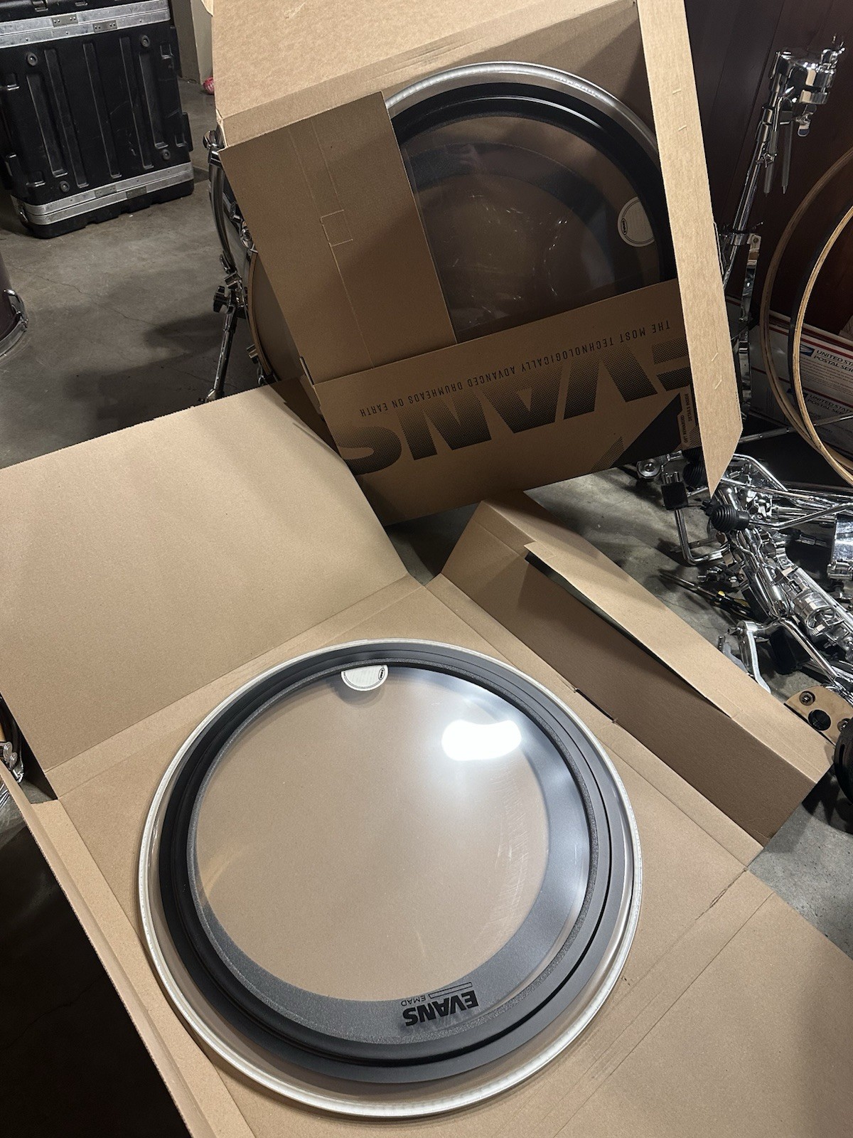 (2) Evans EMAD 22” Clear Bass Drum Head Made in USA UNUSED both rings BOTH AB3