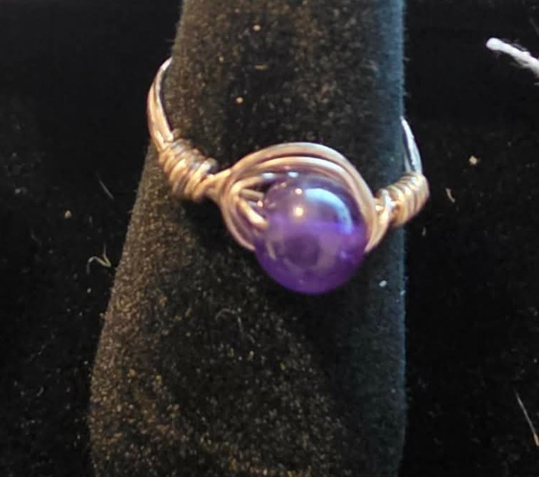 Handmade size 5 Wire-Wrapped Amethyst rings with Silver-Filled Wire