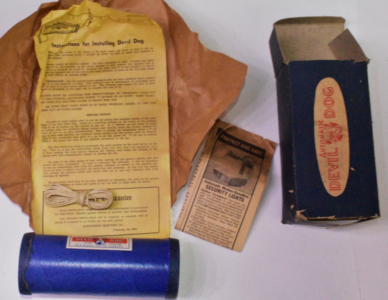 1930's Automatic Devil Dog Car Alarm - Northwest Electric Co. Antique NIB
