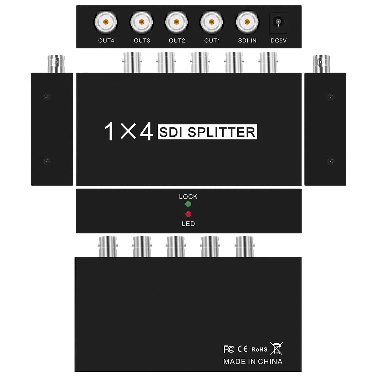 SDI Splitter 1x4 Multimedia Split SDI Extender Adapter Support HD-SDI, SD-SDI...