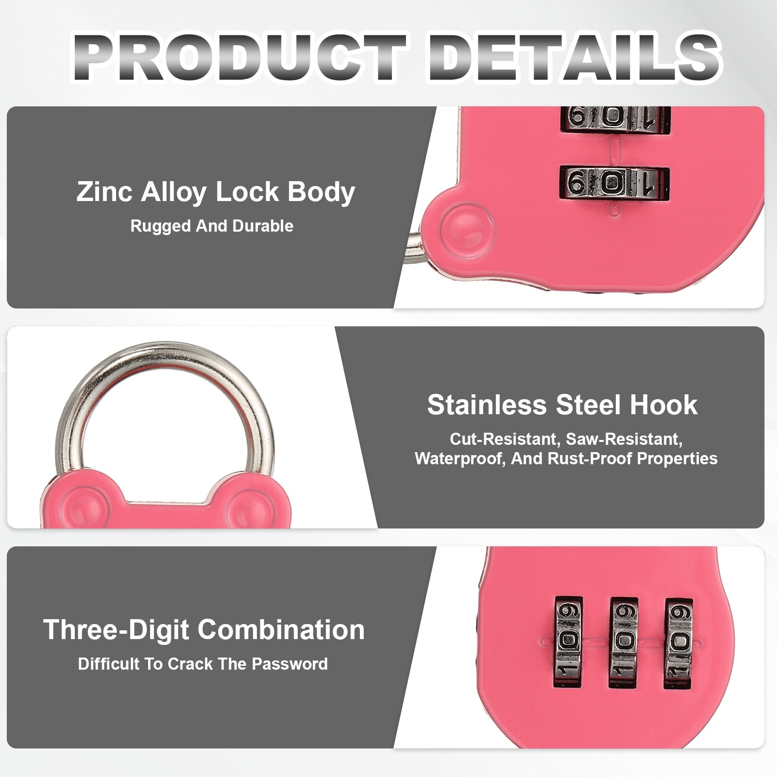 Combination Padlock (Small, Pink)(2 Pcs),Cat Shackle Code Locks