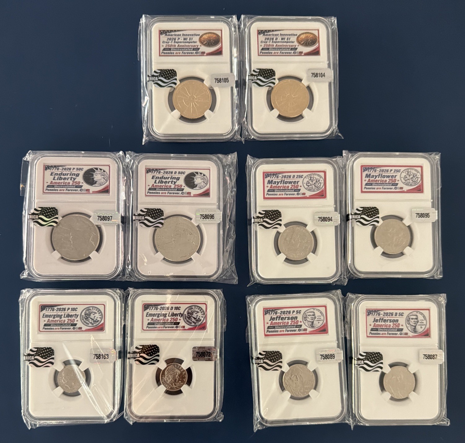 2026 P&D - Nickel Dime Quarter Half & Dollar -  5 Sets 10 Coins Uncirculated