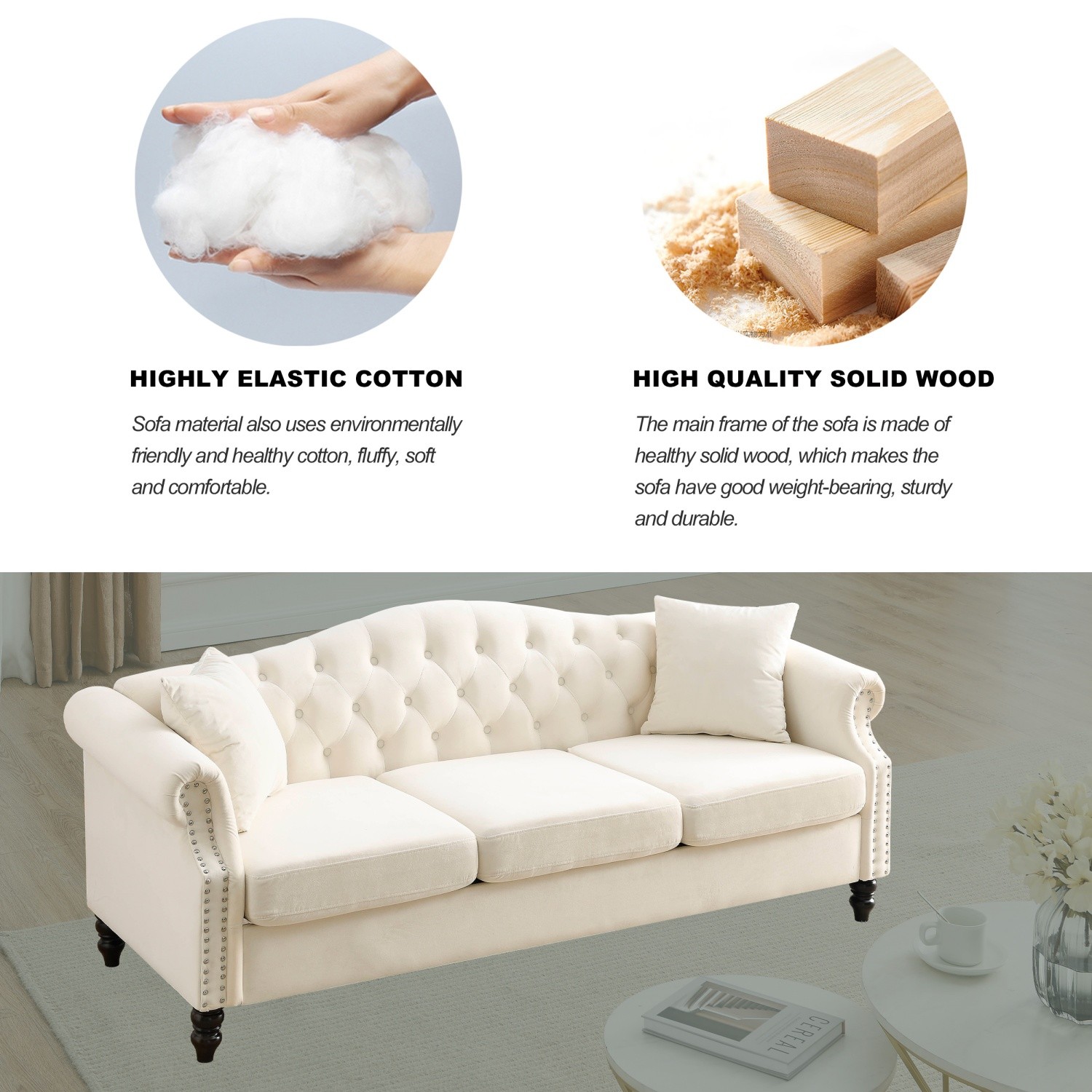 3 Seater Sofa Couch Loveseat Sofa Velvet Upholstered Sofa Couch Living Room Sofa