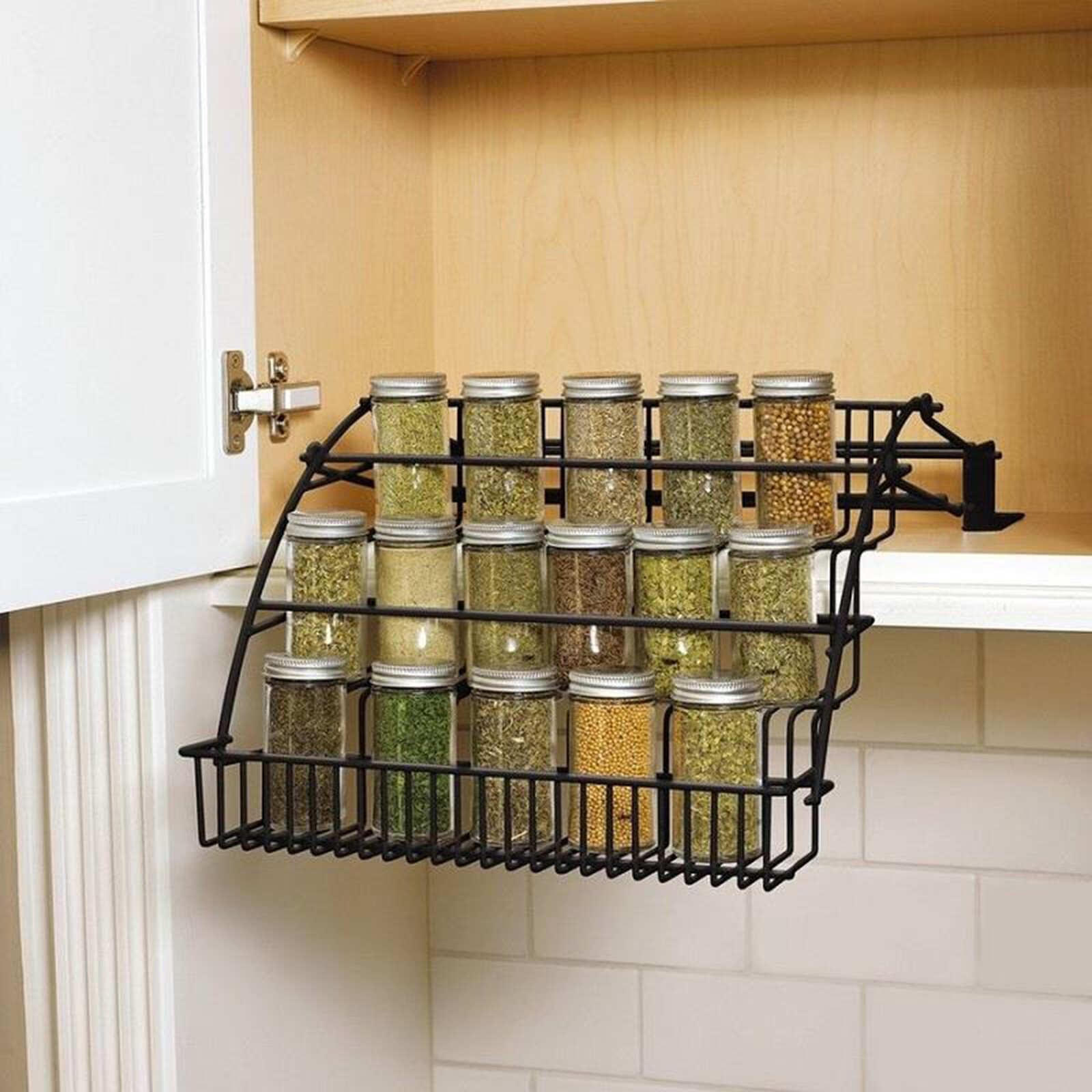 3 Tier Pull down Cabinet Spice Rack Organizer,Metal Storage Shelf for Kitchen