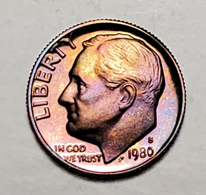 TONED 1980 S PROOF SET 5 COIN UNC SET #BX27