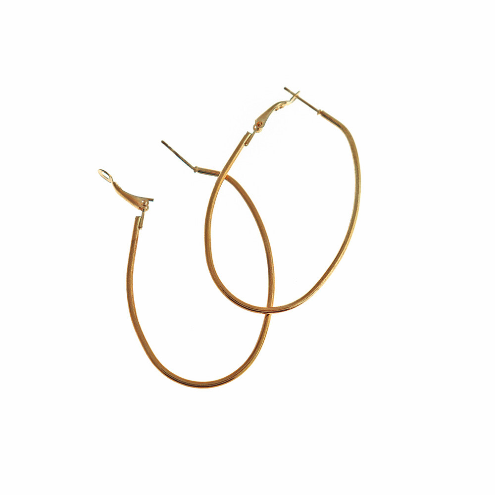 Gold Earrings - Hoop Lever Back Oval Wires - 57mm - 2 Pieces 1 Pair - Z160