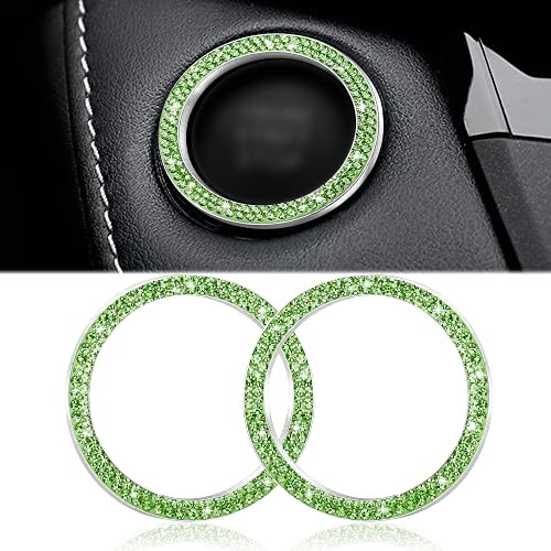 Light Green Bling Car Engine Start Button Cover - 2 Pieces - Ignition Ring
