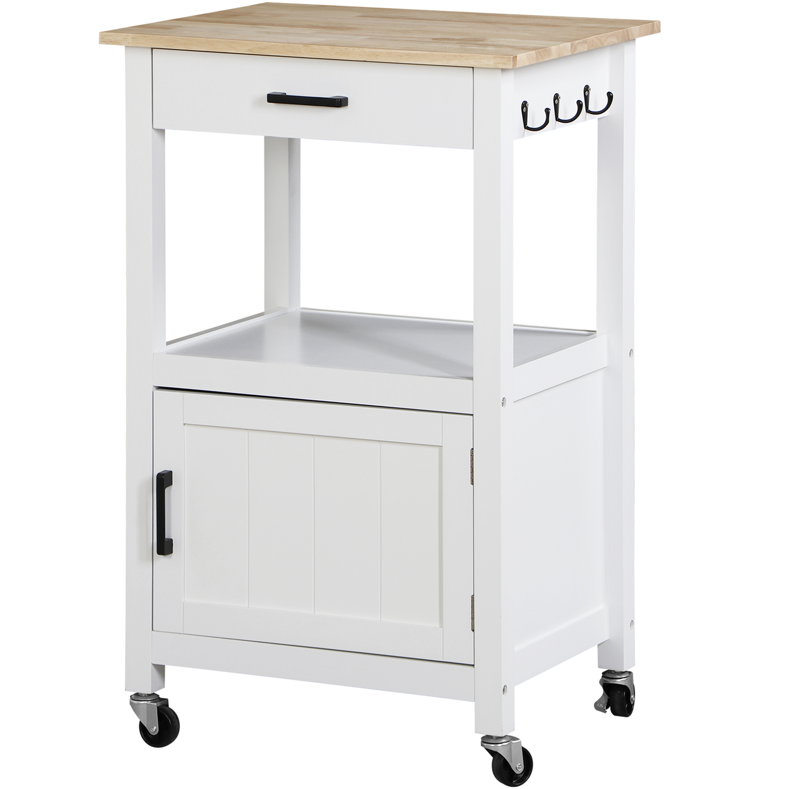 Kitchen Island Rolling Storage Trolley Dining Storage Shelf W/ 360° Wheels White