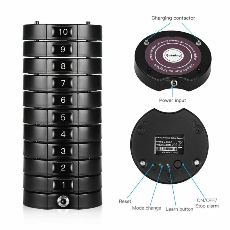 Restaurant Wireless Paging Equipment +10 Coaster Pagers Fast Food Calling system