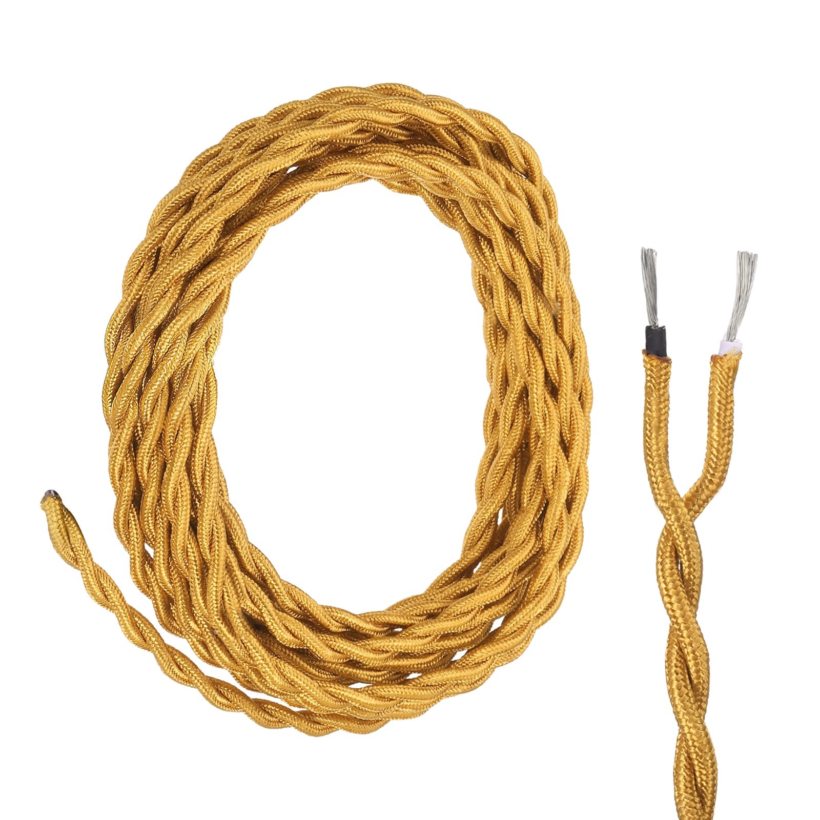 15Ft 18AWG 2 Conductor 300V Twisted Cloth Covered Lamp Wire Cord, Yellow