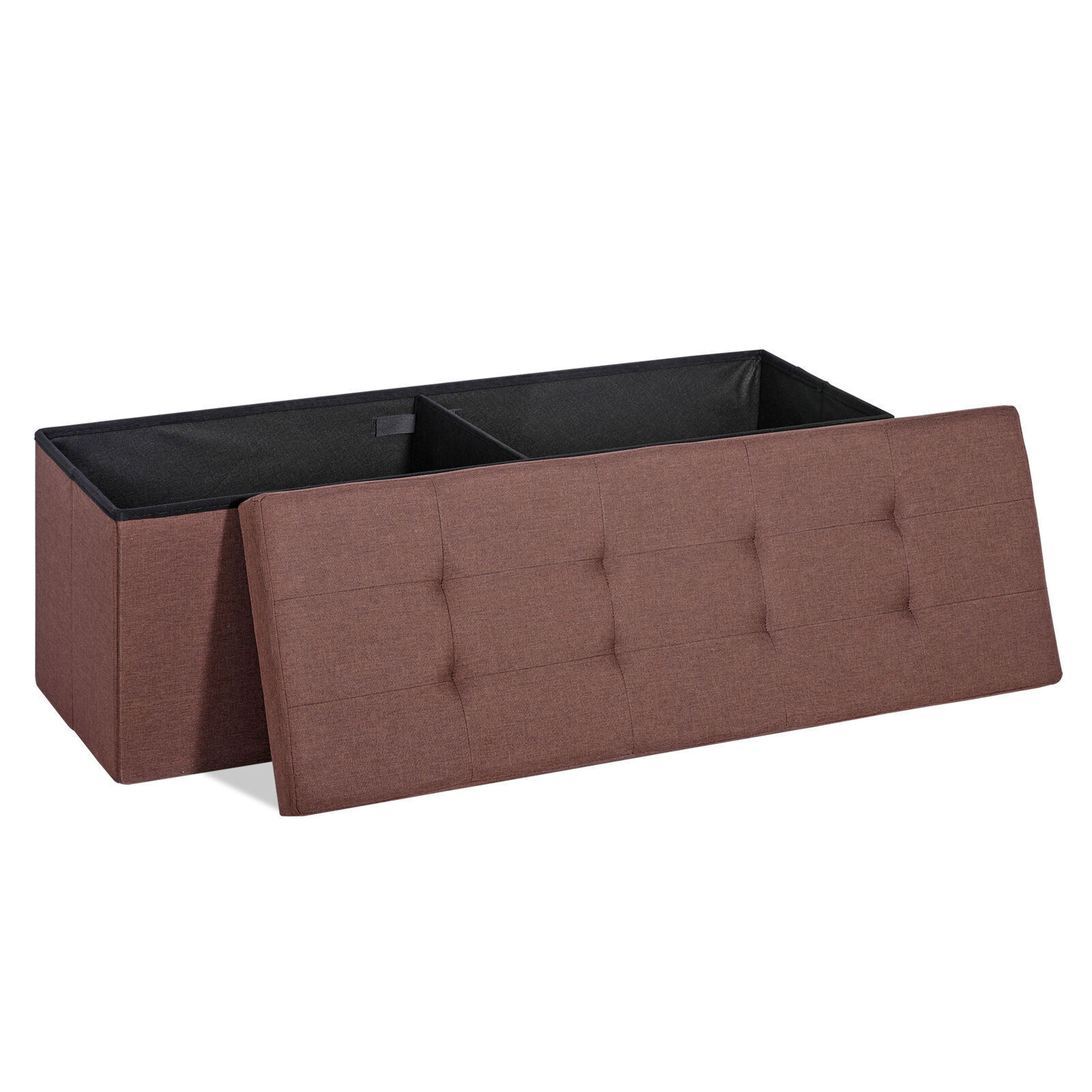 Storage Ottoman Bench 43" Folding Footrest Stool Toy Chest W/Lid & Divider Brown