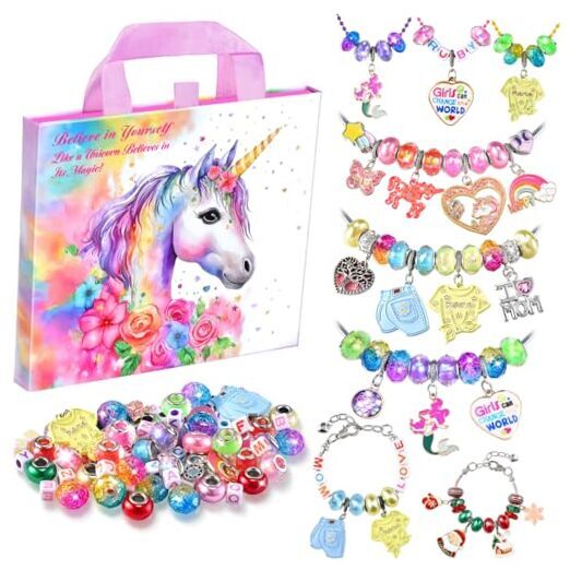 Girls Charm Bracelet Making Kit - Unicorn Jewelry Supplies Make Set DIY Art