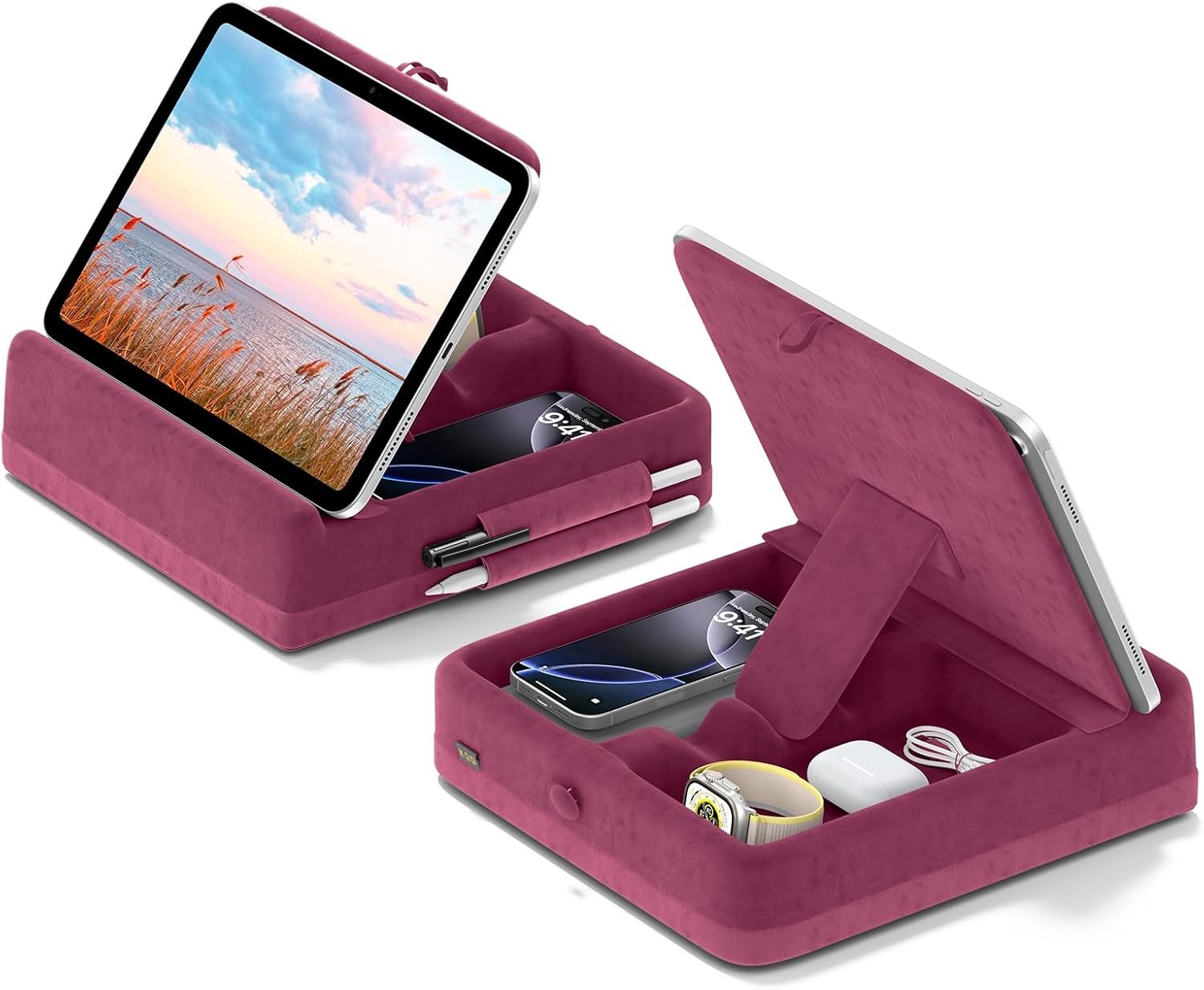 Tablet Pillow Stand W/ Storage Foldable iPad Holder Lap Desk & Bed Angle
