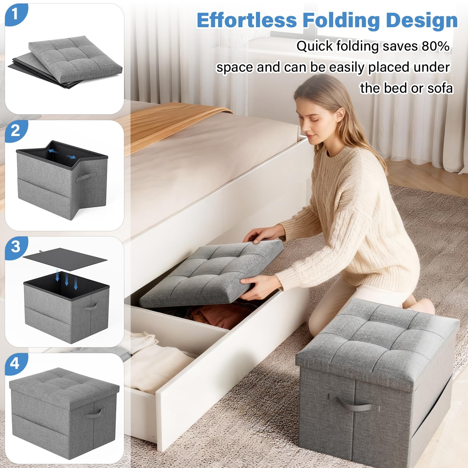 Storage Ottoman Foot Rest Stool, Foldable Foot Rest Stool with Thicker Foam P...