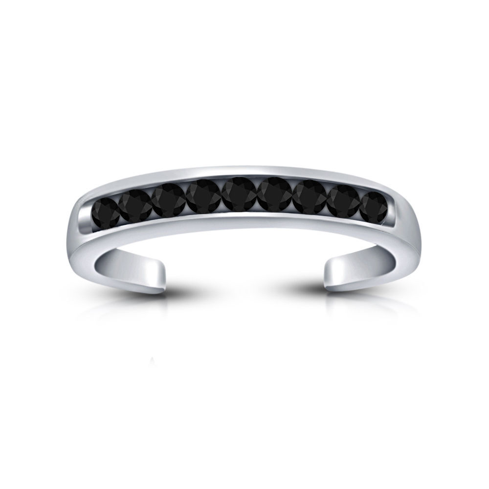 aaa black diamond 14k white gold over channel set adjustable band toe ring fine