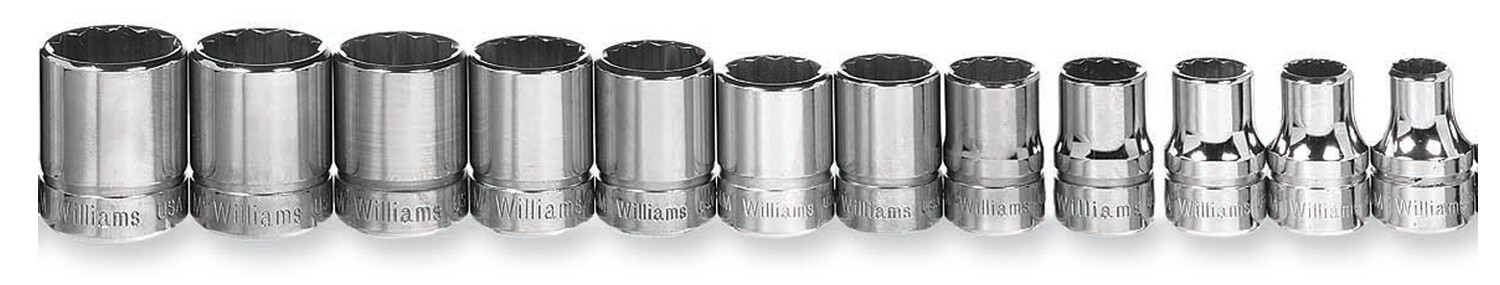 12pc 8-19mm 3/8" Drive 12 Point Shallow Chrome Clip Rail Socket Set Williams USA