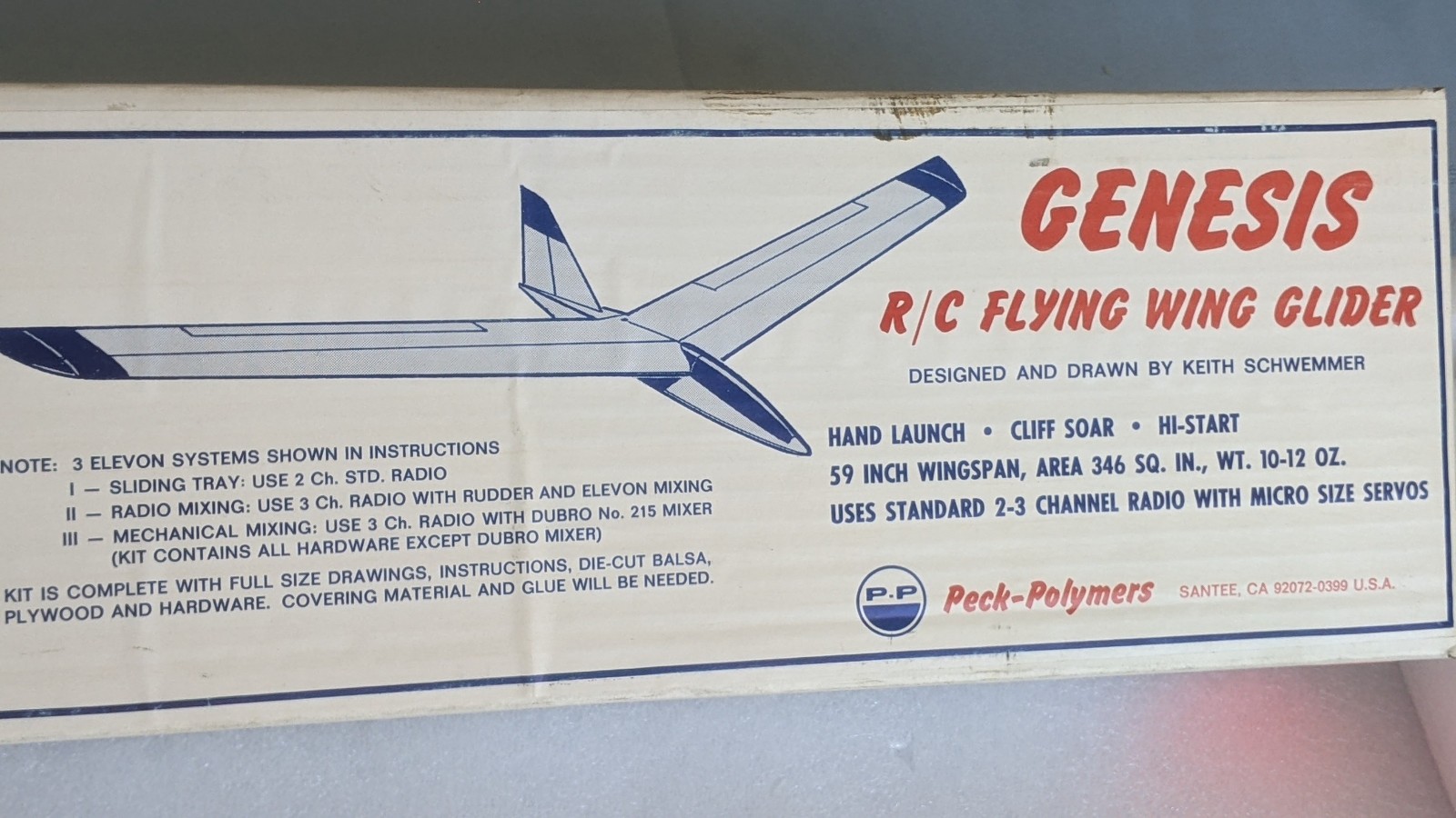 Peck Polymers GENESIS Vintage R/C Flying Wing Glider Kit 59" WS - New in Box