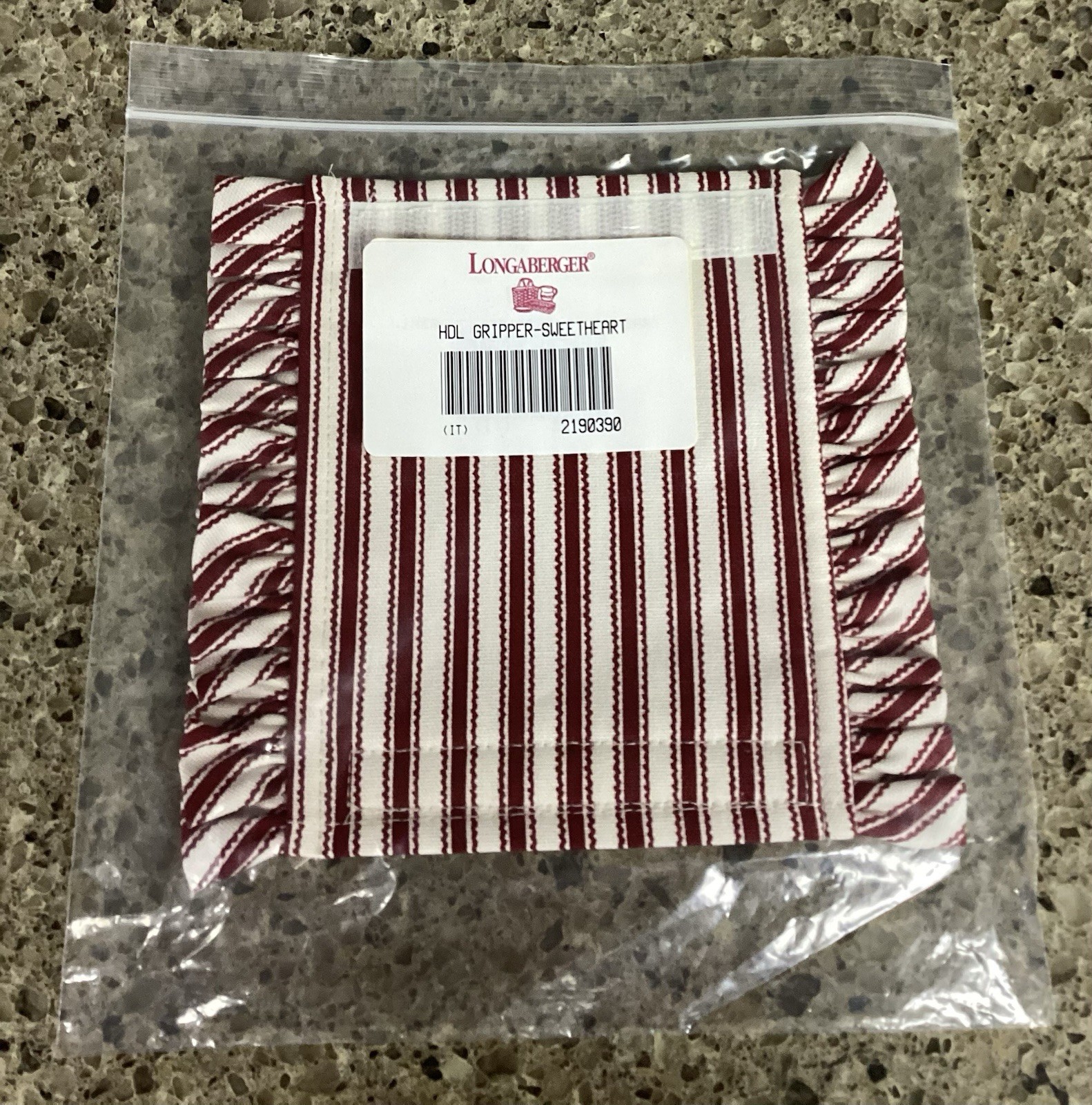 LONGABERGER HANDLE GRIPPER RED SWEETHEART STRIPE NEW