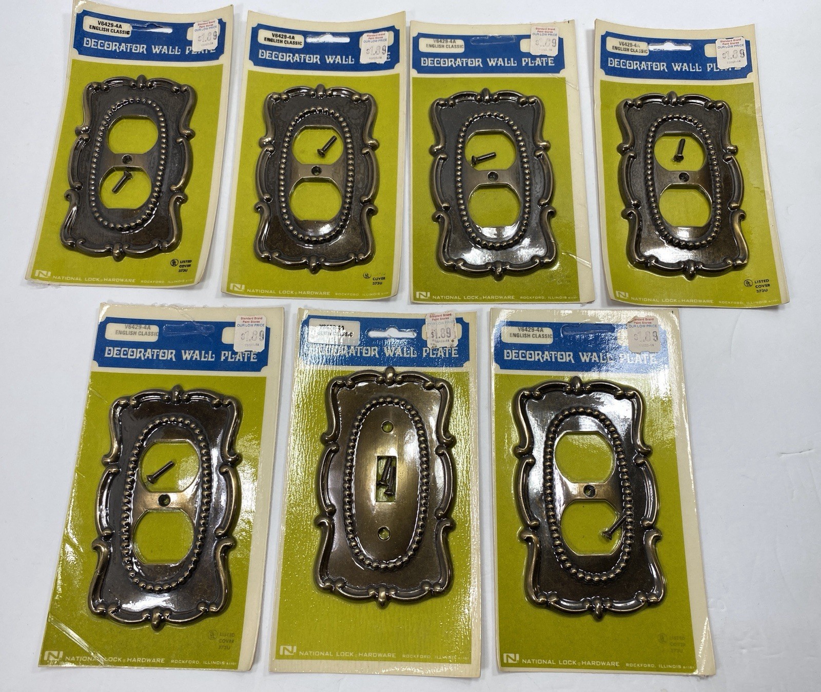 Vintage 7-Lot New Vintage Brass National Lock Hardware Single Gang Cover Plates