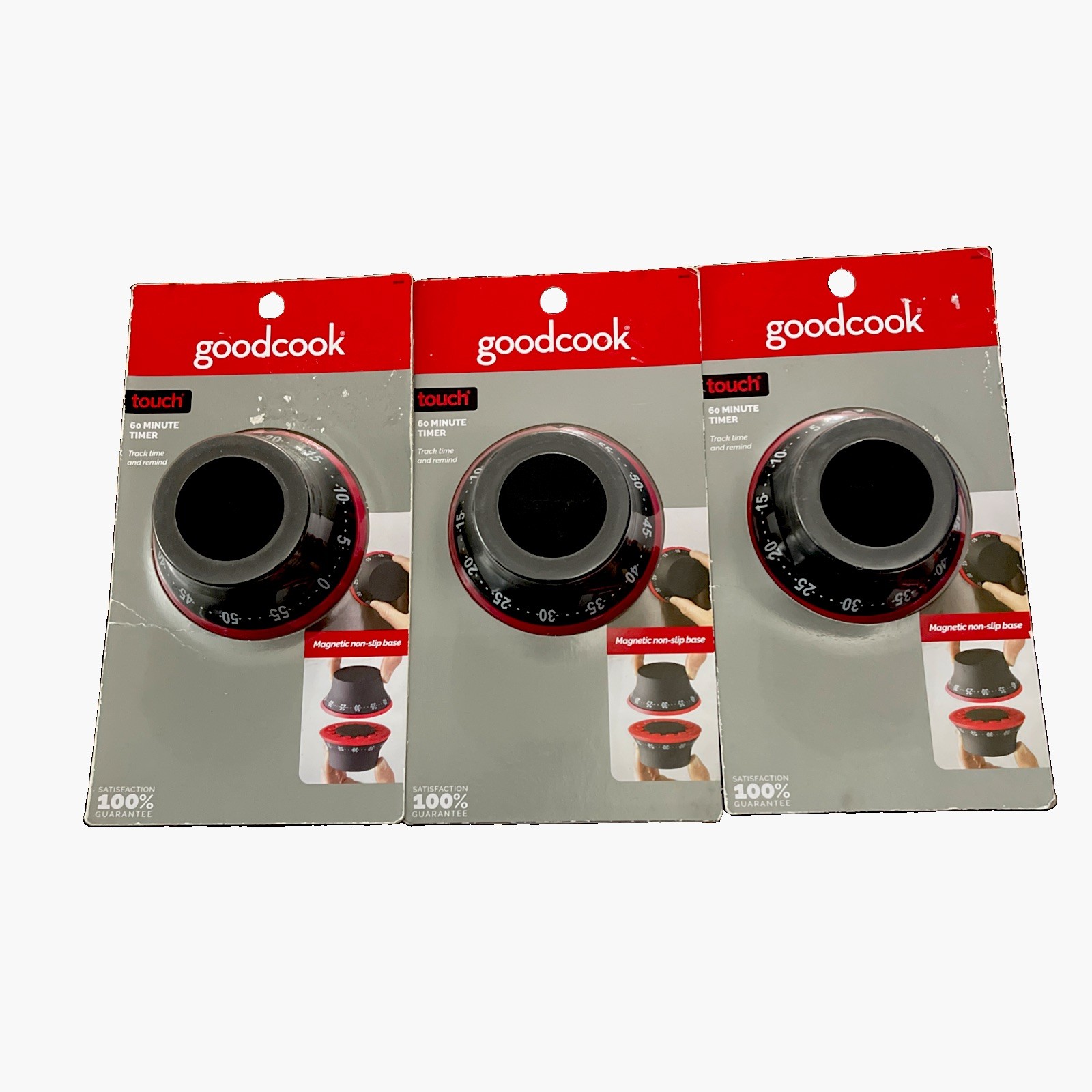 Goodcook Touch 20459 Magnetic 60 Minute Kitchen Timer. 3 Pk. Non-Slip Base New
