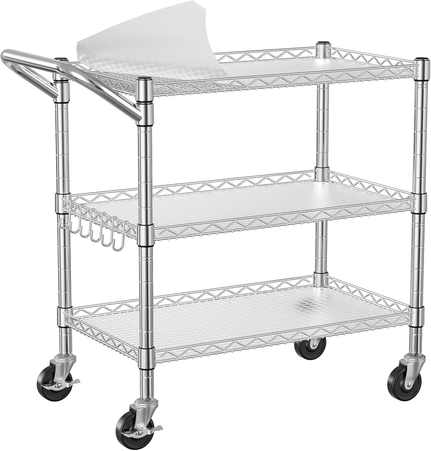 3 Tier Heavy Duty Rolling Utility Cart on Wheels, 990Lbs Capacity Rolling Wire C