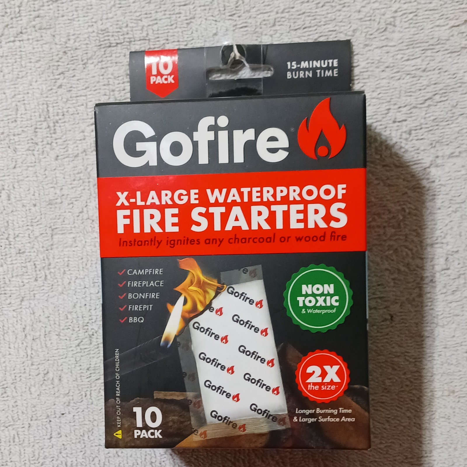 Gofire X-Large Waterproof Fire Starters Nontoxic Lightweight Disposable 10 Pack