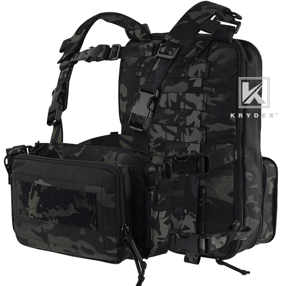 KRYDEX D3CR Chest Rig Rifle Pistol Mag Pouch and D3 Flatpack Backpack Black Camo
