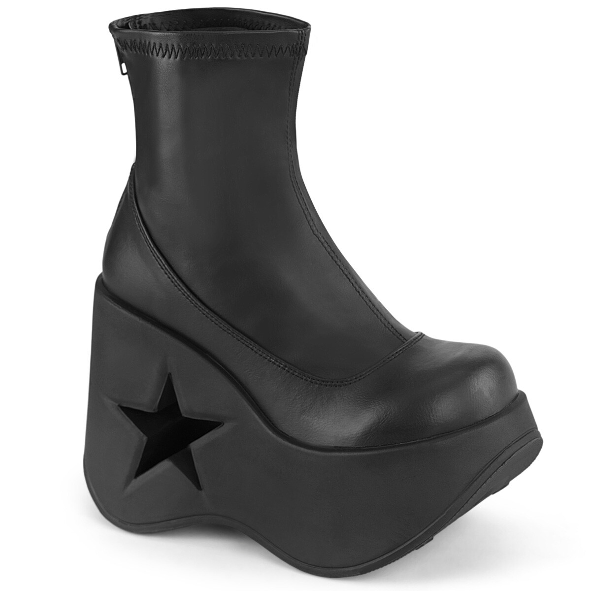DEMONIA DYN100/BVL Goth 5" Wedge Star Cutout Platform Women's Black Ankle Boots