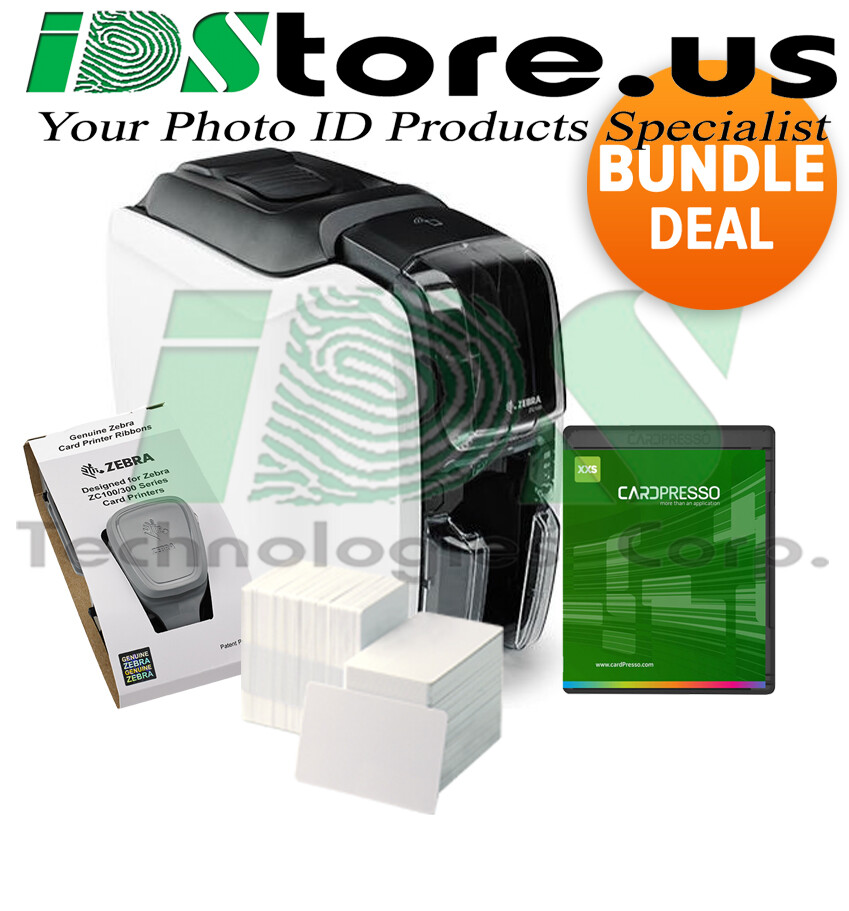 Zebra ZC100 Series Single Side Photo ID Card Printer Bundle NEW