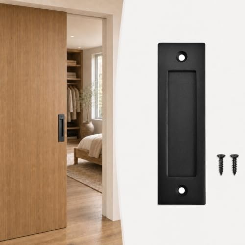 6" Sliding Barn Door Handle, Flush Pocket Door Pull, Matte Black Pack | A 1
