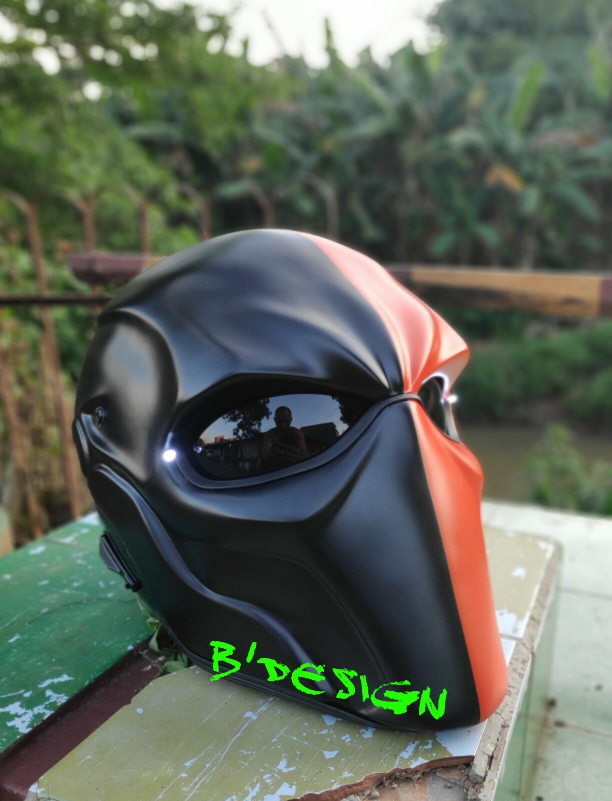 Deathstroke Helmet Custom Black Orange For Chopper  Motorcycle (APPROVED DOT/ECE