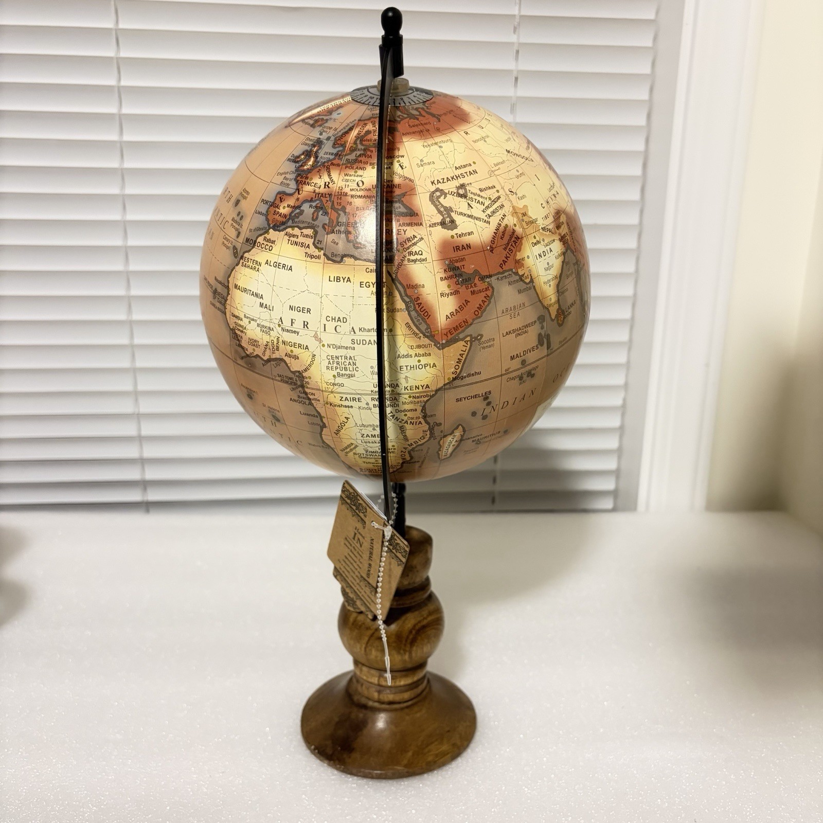 Desktop World Map Rotating Globe With Wooden Base 15” NEW W/ Tag