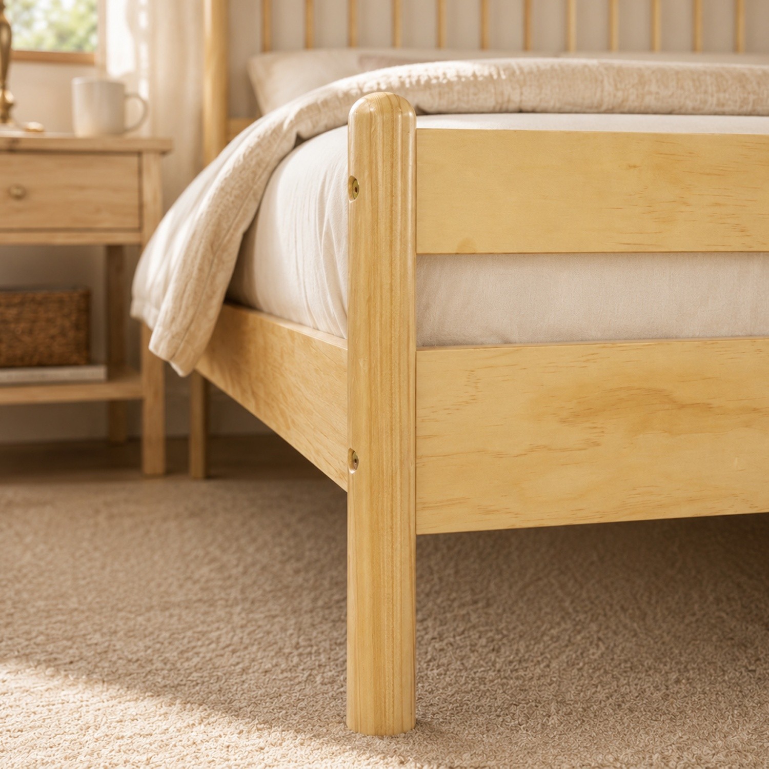 Queen Size Solid Wood Bed Frame w/ Headboard & Footboard No Box Spring Needed