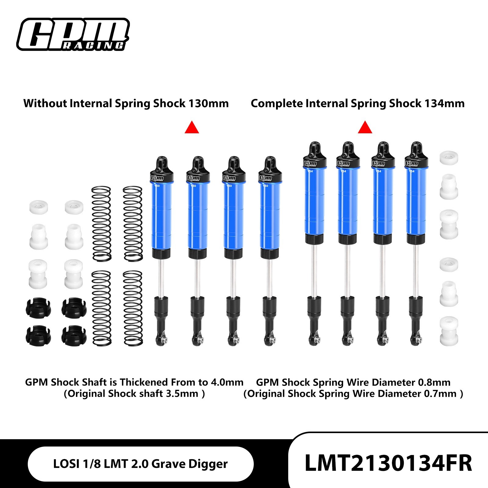 GPM Alloy（Front &Rear）Complete Internal Spring Shock 130&134mm LOSI 1/8 LMT 2.0