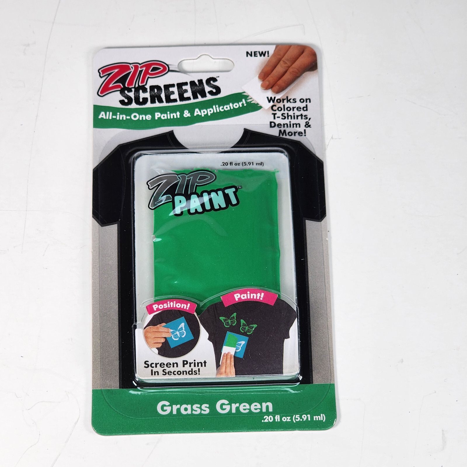 Zip Screens Fabric Paint & Applicator Grass Green All In One Print Craft .2 fl