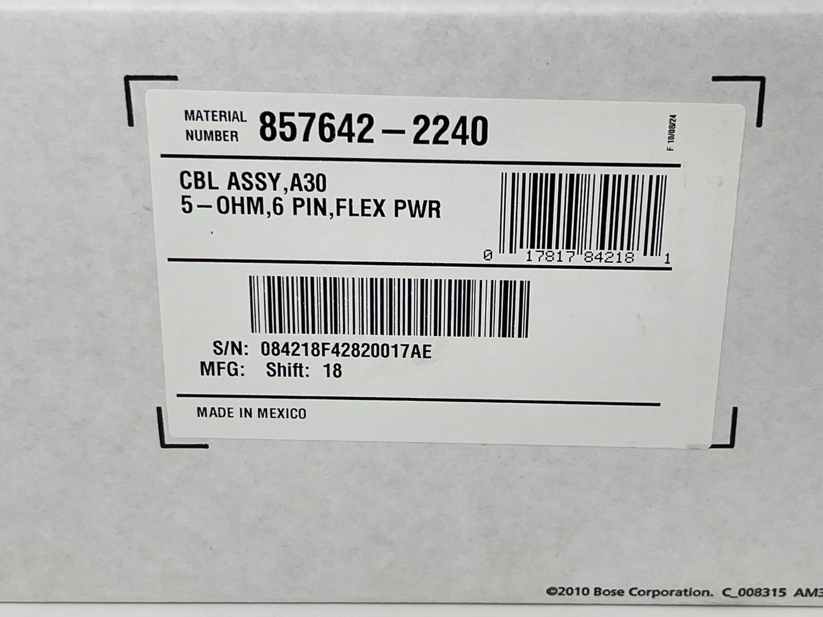 Bose A30 Headset Control Module Lemo 5-OHM 6 Pin Cable & Mic, FLEX PWR 857642-22