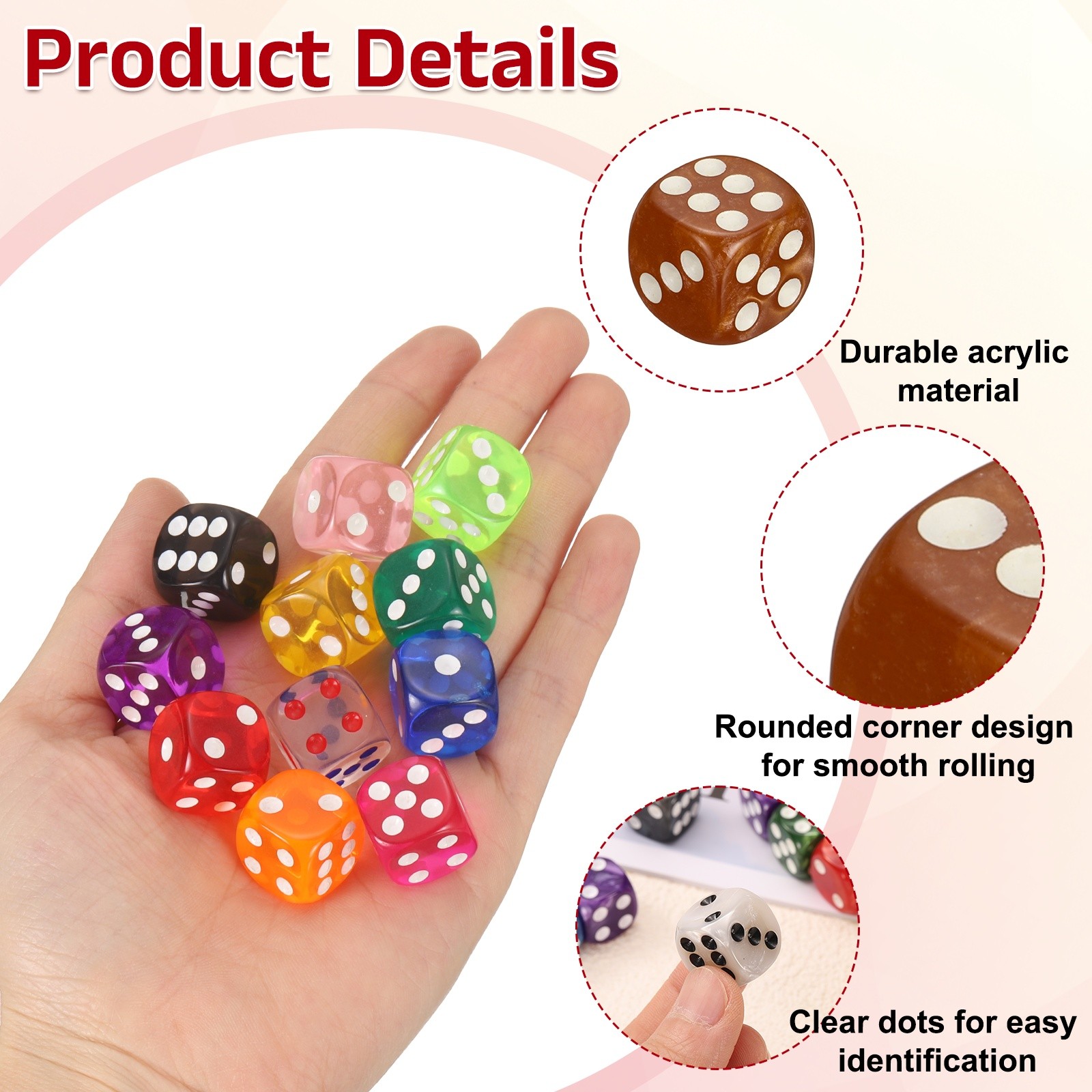 36Pcs Polyhedral Dice 12mm Pearl Pattern Square Dice, Brown