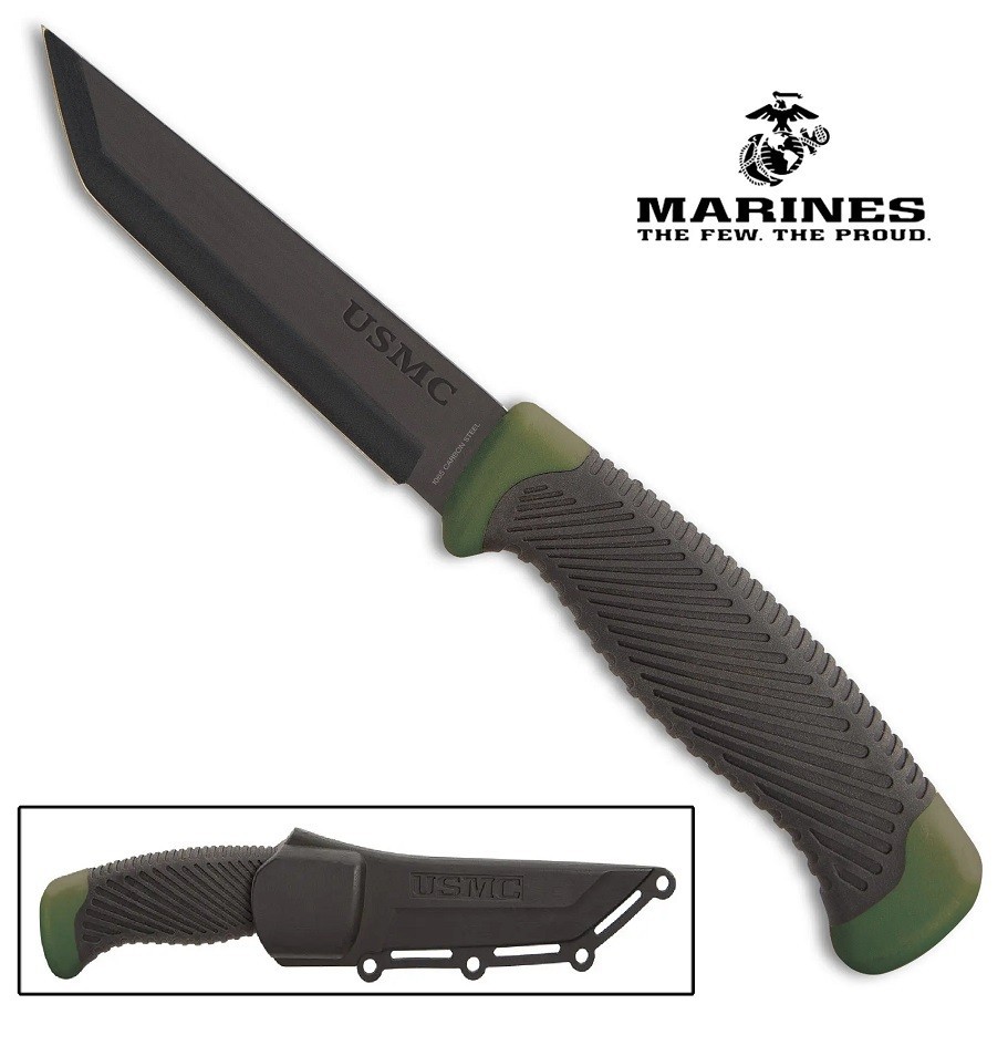 USMC Knife Tactical Carbon Steel Blade With Belt and Boot Sheath Survival