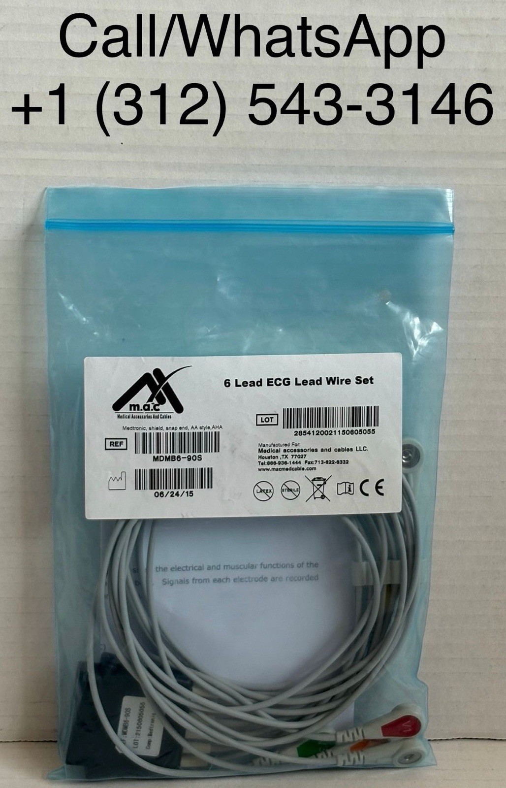Lifepak Compatable MDB6-90S ECG Lead Wire Cable -AHA 6 Lead Snap