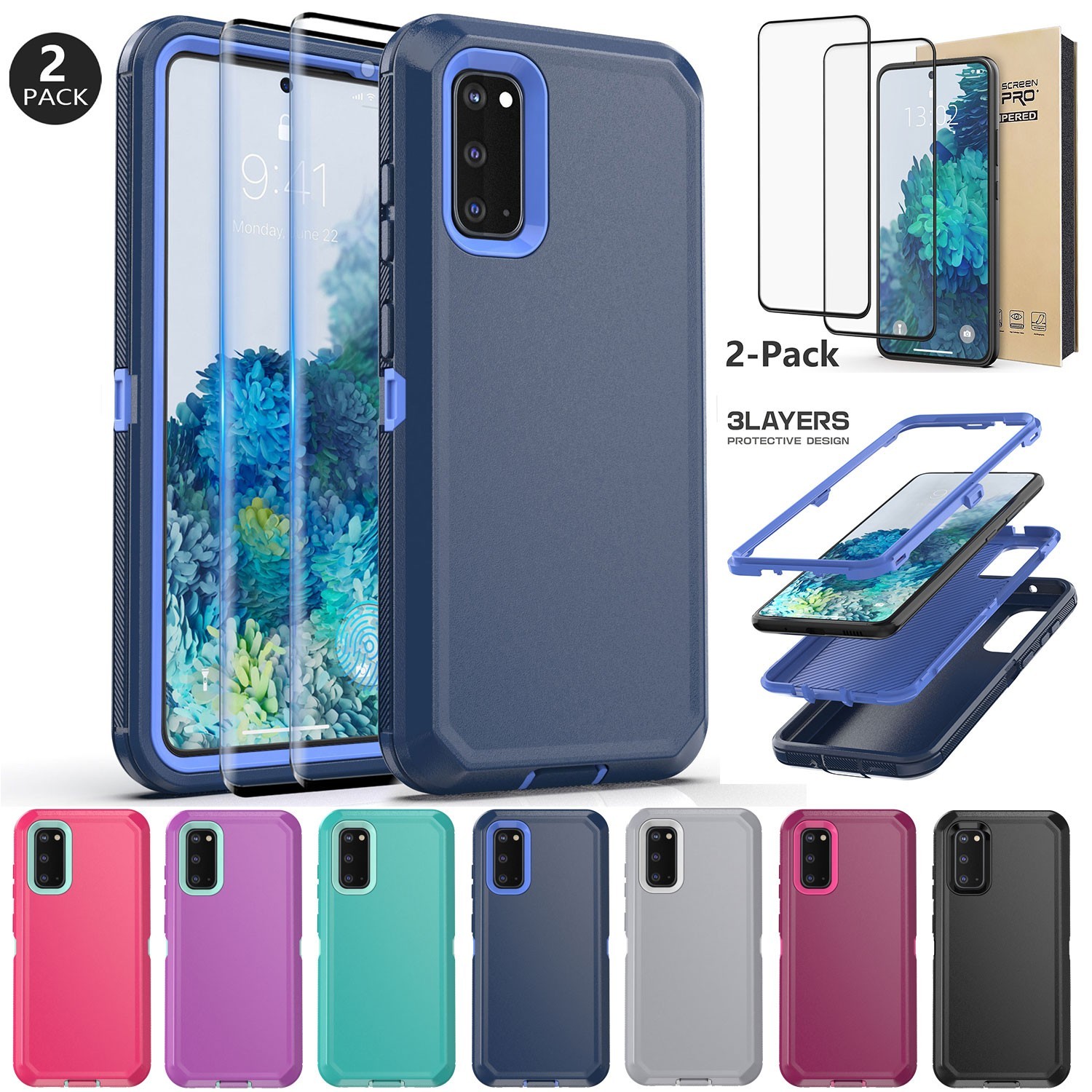 For Samsung Galaxy S20 5G Heavy Duty Shockproof Case Cover / Screen Protector