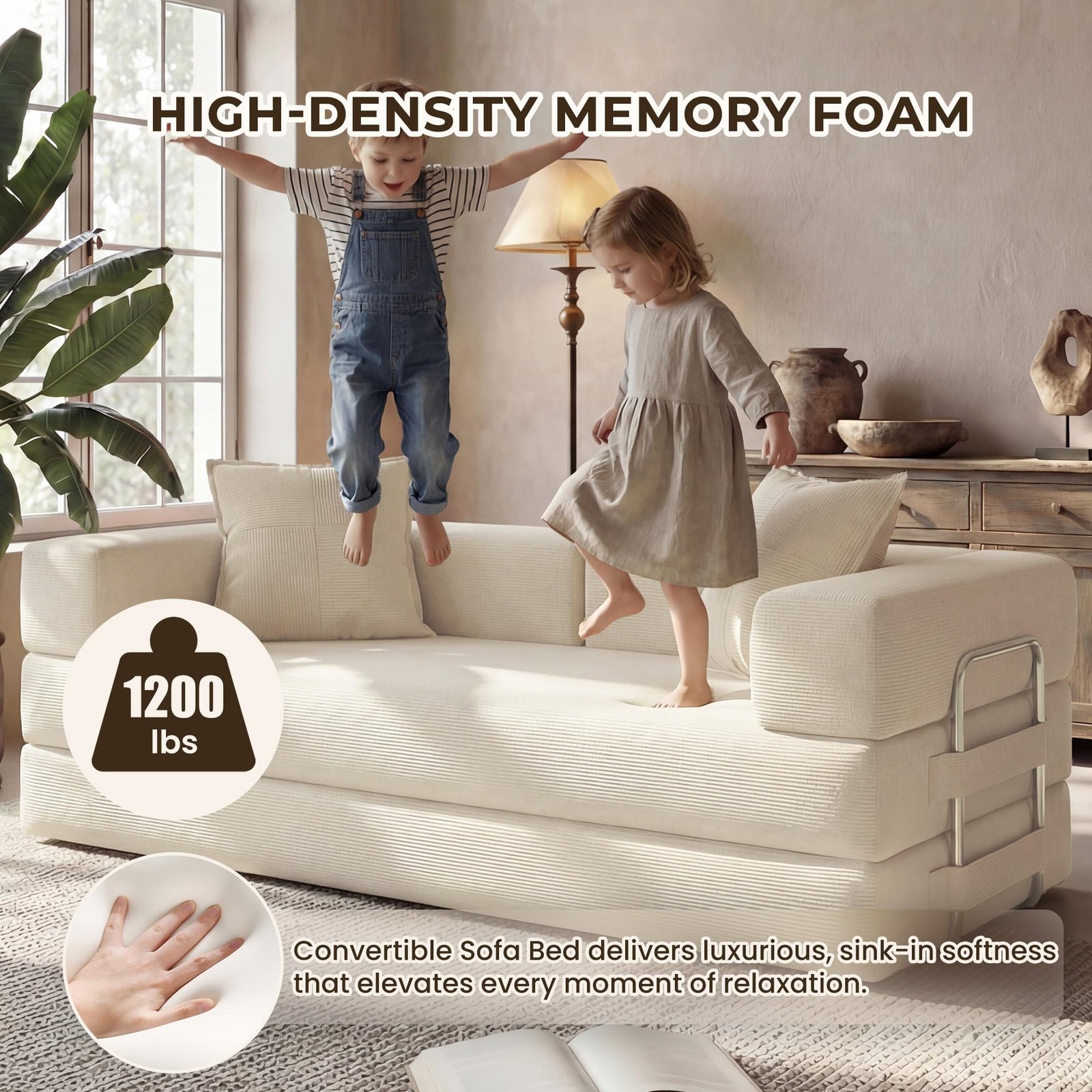 Convertible 78 Inch Folding Futon Sleeper Sofa Bed with Fixed-Shape Frame