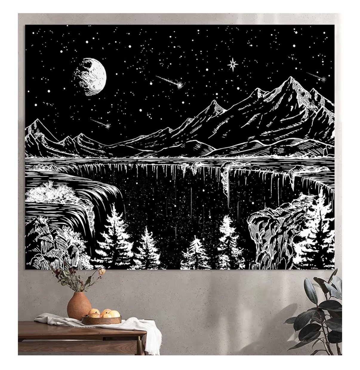 Zussun Black and White Tapestry Starry Night Mountain Tapestries (80x60)