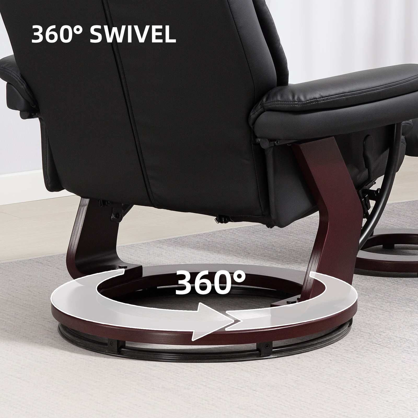 HOMCOM PU Leather Recliner with Ottoman, Swivel Reclining Chair, Black
