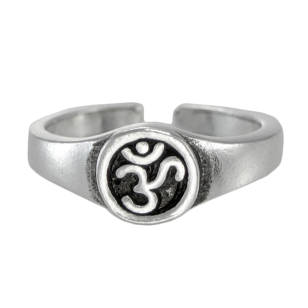 Sterling Silver Adjustable Size Aum Symbol Toe or Pinky Ring Hindu Buddhist Om