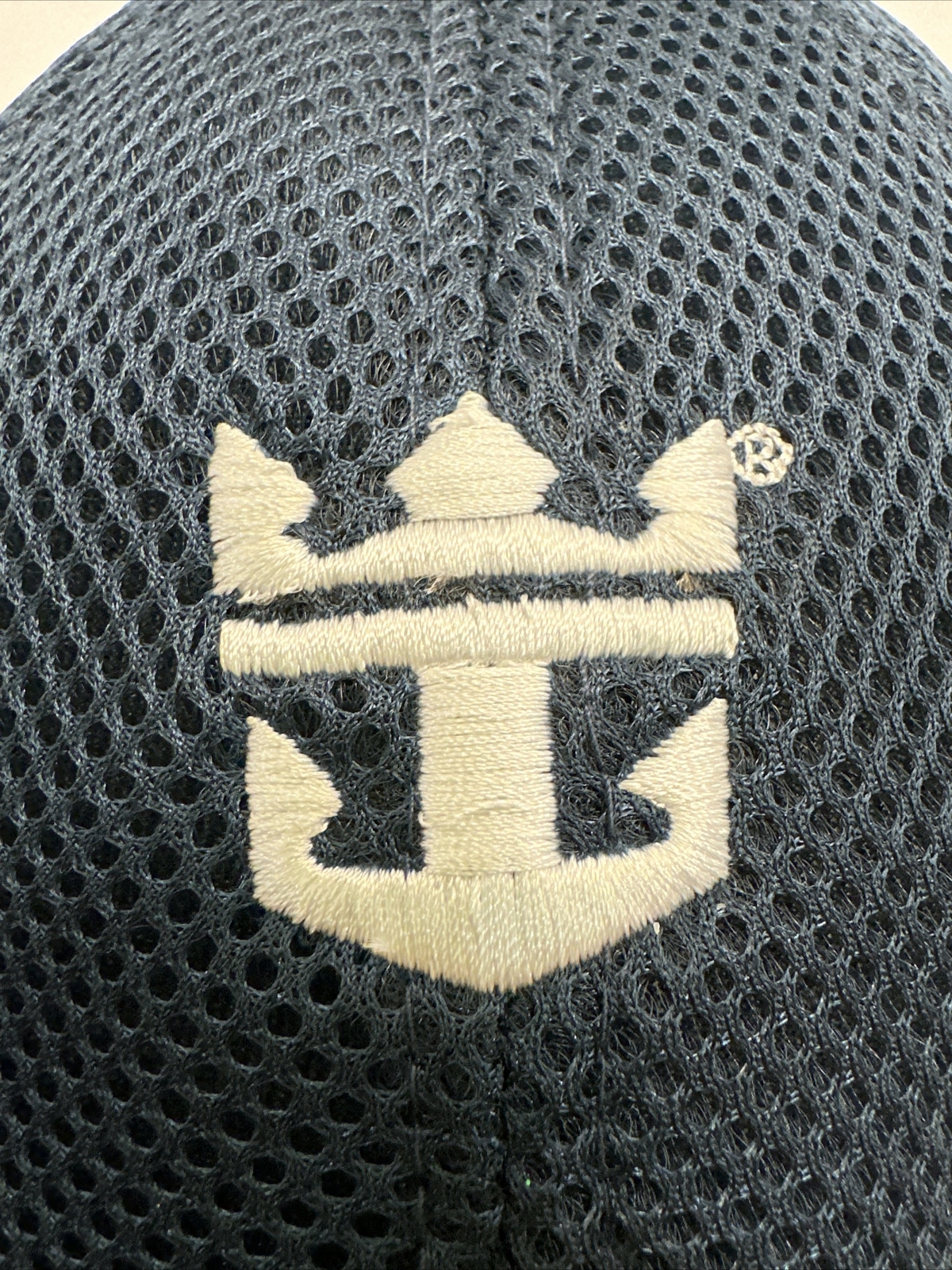 White Symbol on Navy Black Heavy Knit Mesh Hat Cap White Bill Edge Hook Loop