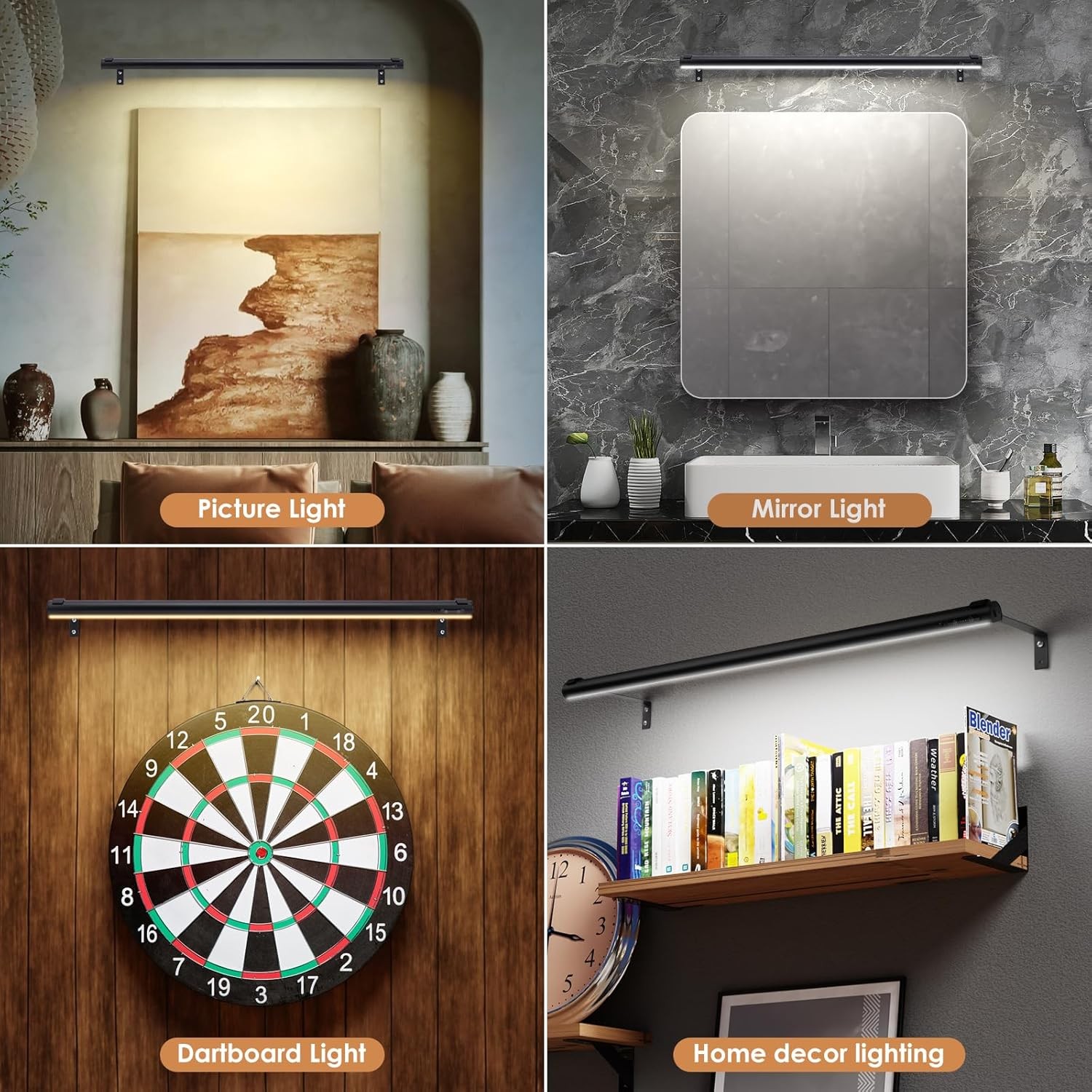 Battery-powered wireless artwork spotlight, rechargeable/mains-powered (black)