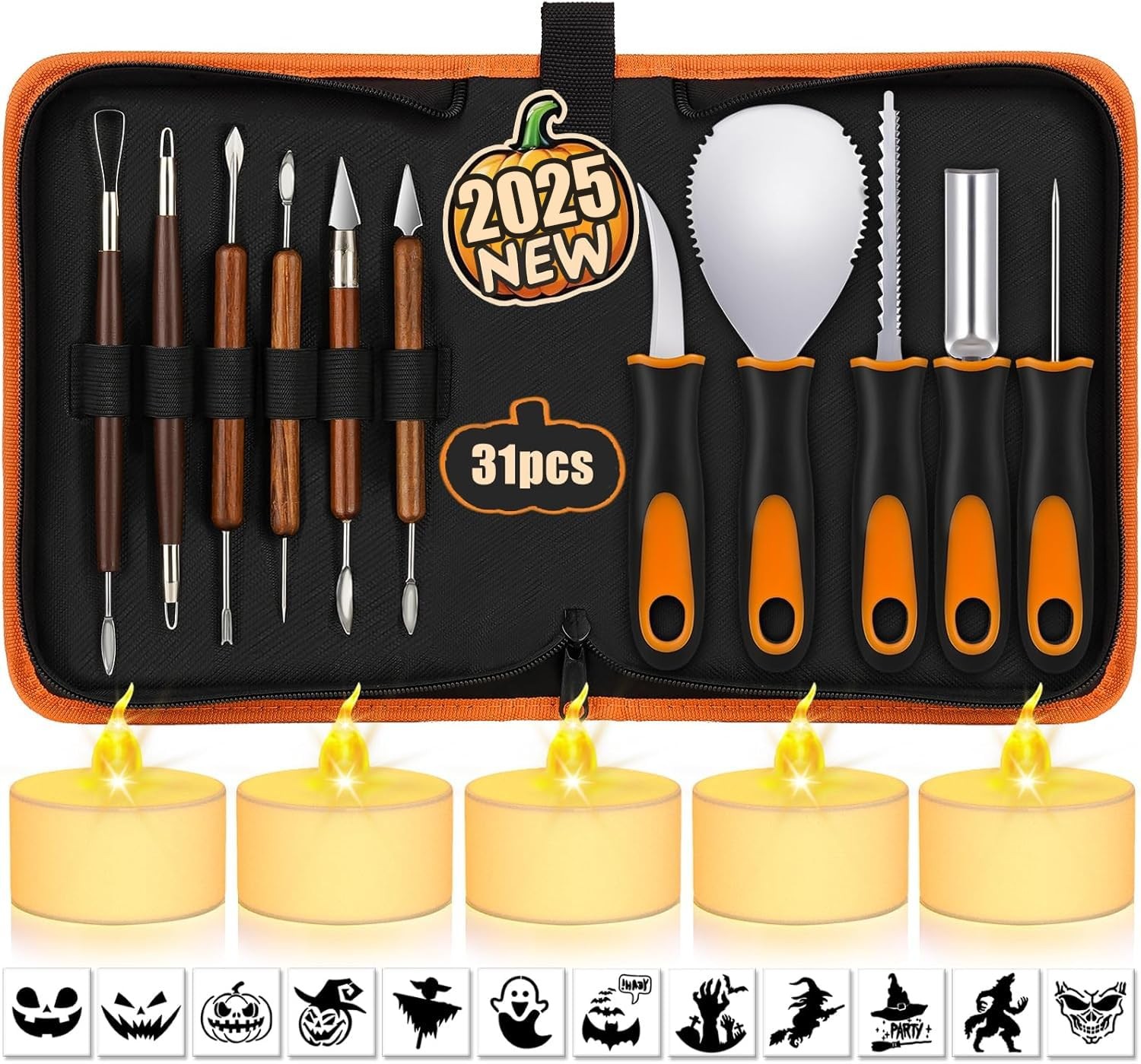 Pumpkin Carving Kit with Stencils 31 PCS Professional Heavy Duty Stainless