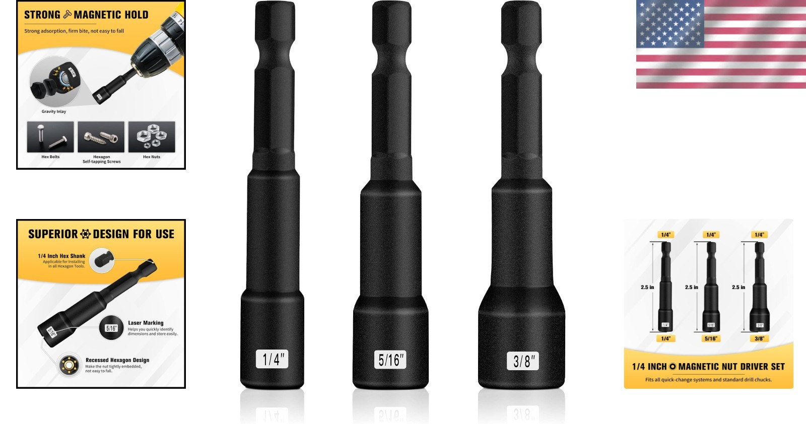1/4" Magnetic Nut Driver Set: Hex Shank with Strong Magnet for Precision
