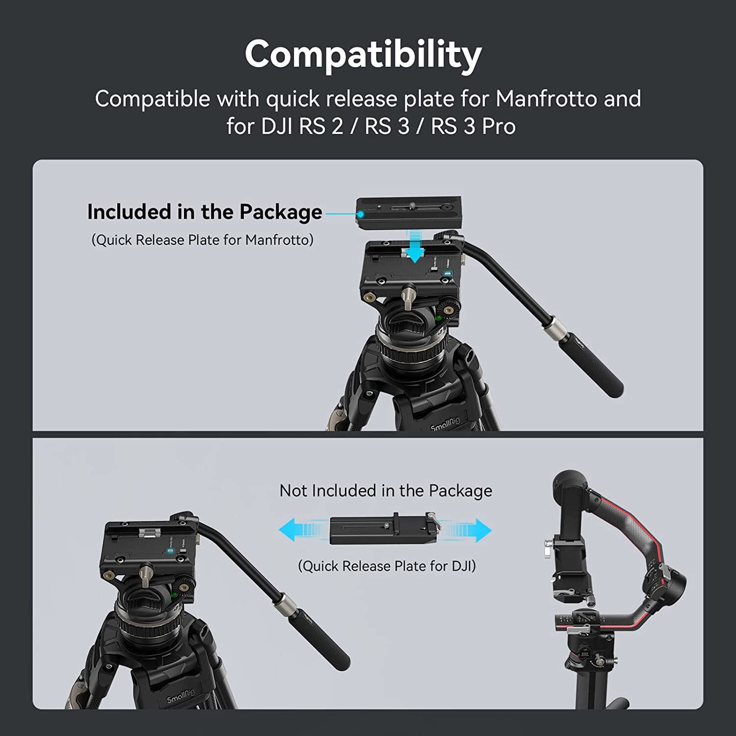 SmallRig DH10 Heavy Duty Tripod Fluid Video Head w/ Flat Base &Adjustable Handle